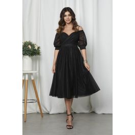 Rochie Rosalinda Neagra Lei Rochie Eleganta Midi Din Voal Cu Glitter Zonia