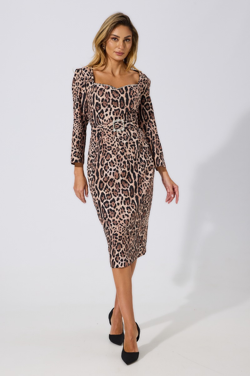 Rochie eleganta din crepe cu imprimeu Benitta Animal Print