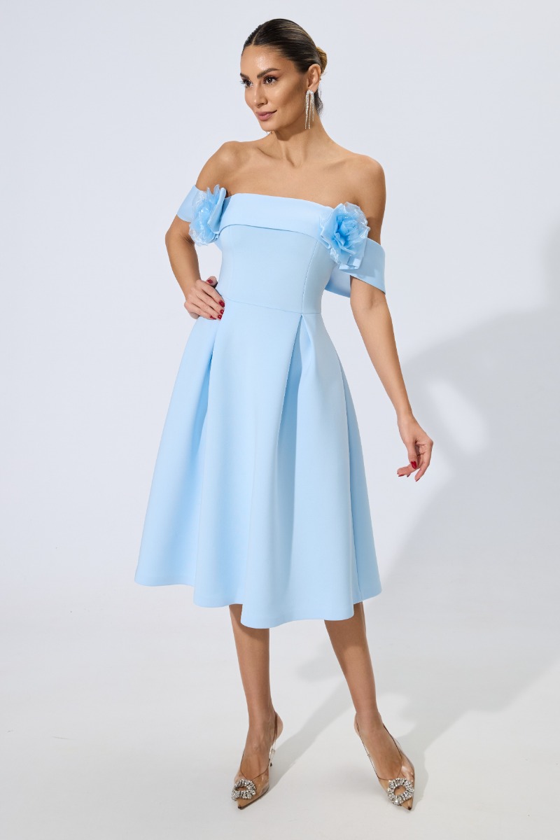 Rochie de ocazie din neopren cu flori 3D Girly Bleu