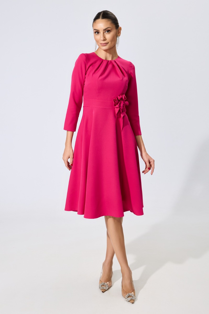 Rochie Moze eleganta cu floare maxi in talie Marilla Fucsia