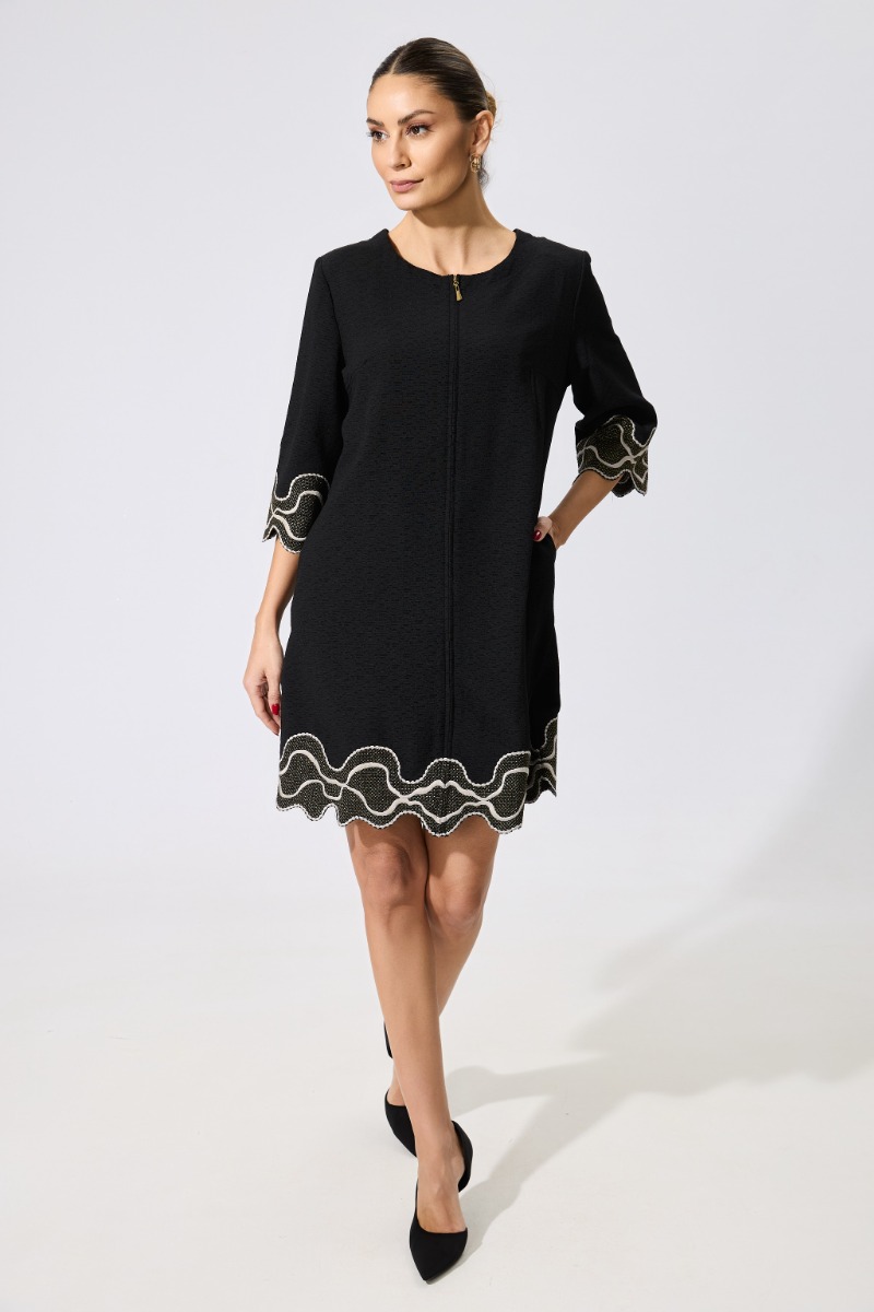 Rochie eleganta cu fermoar pe fata si broderie Velma Neagra