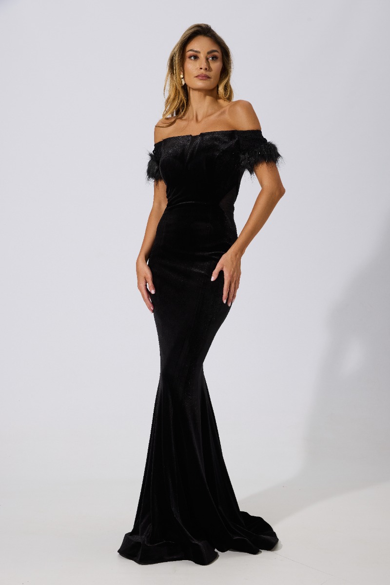 Rochie de ocazie tip sirena din catifea Cyllene Neagra