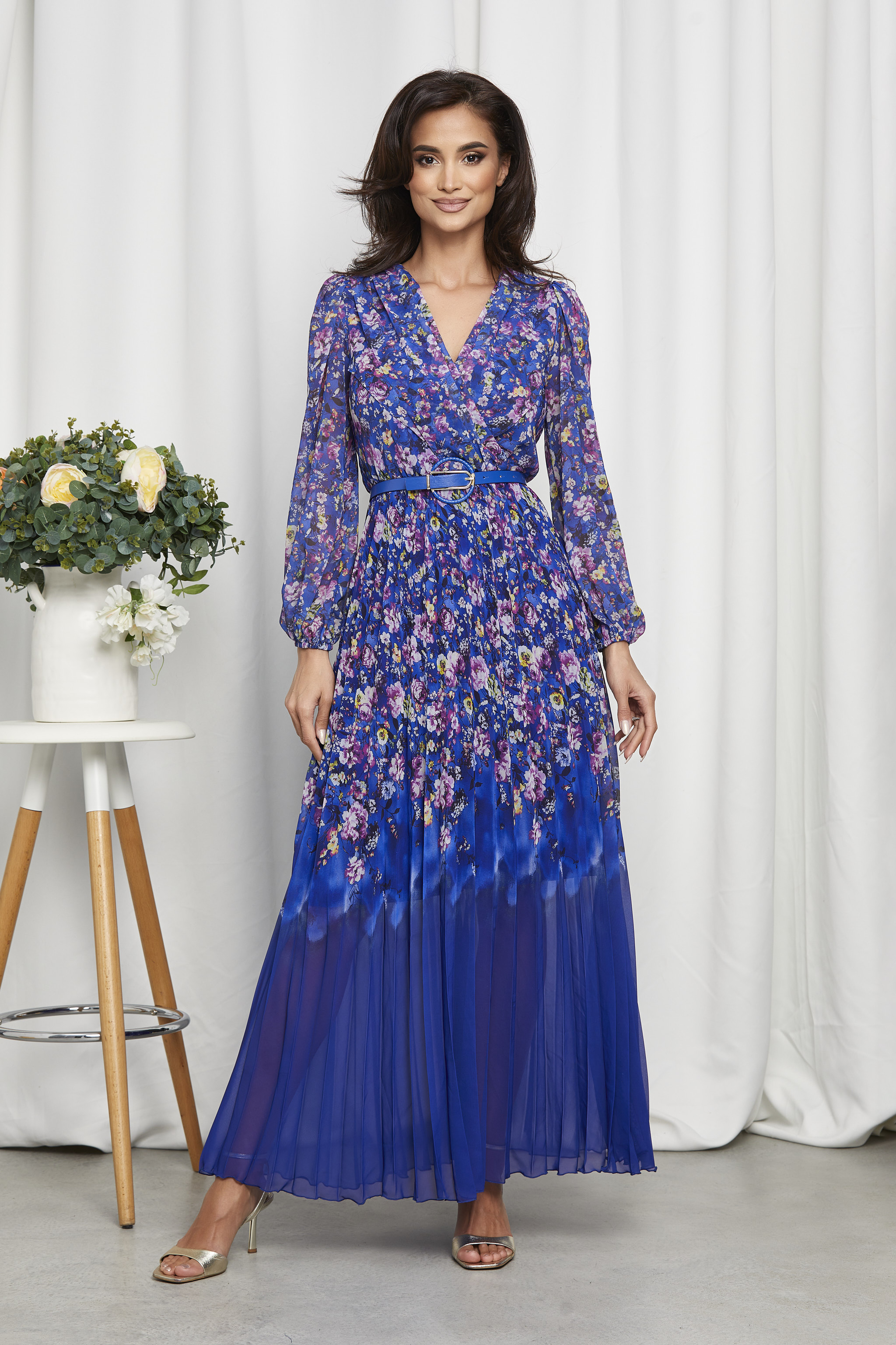 Rochie lunga Yazmin Albastru Floral