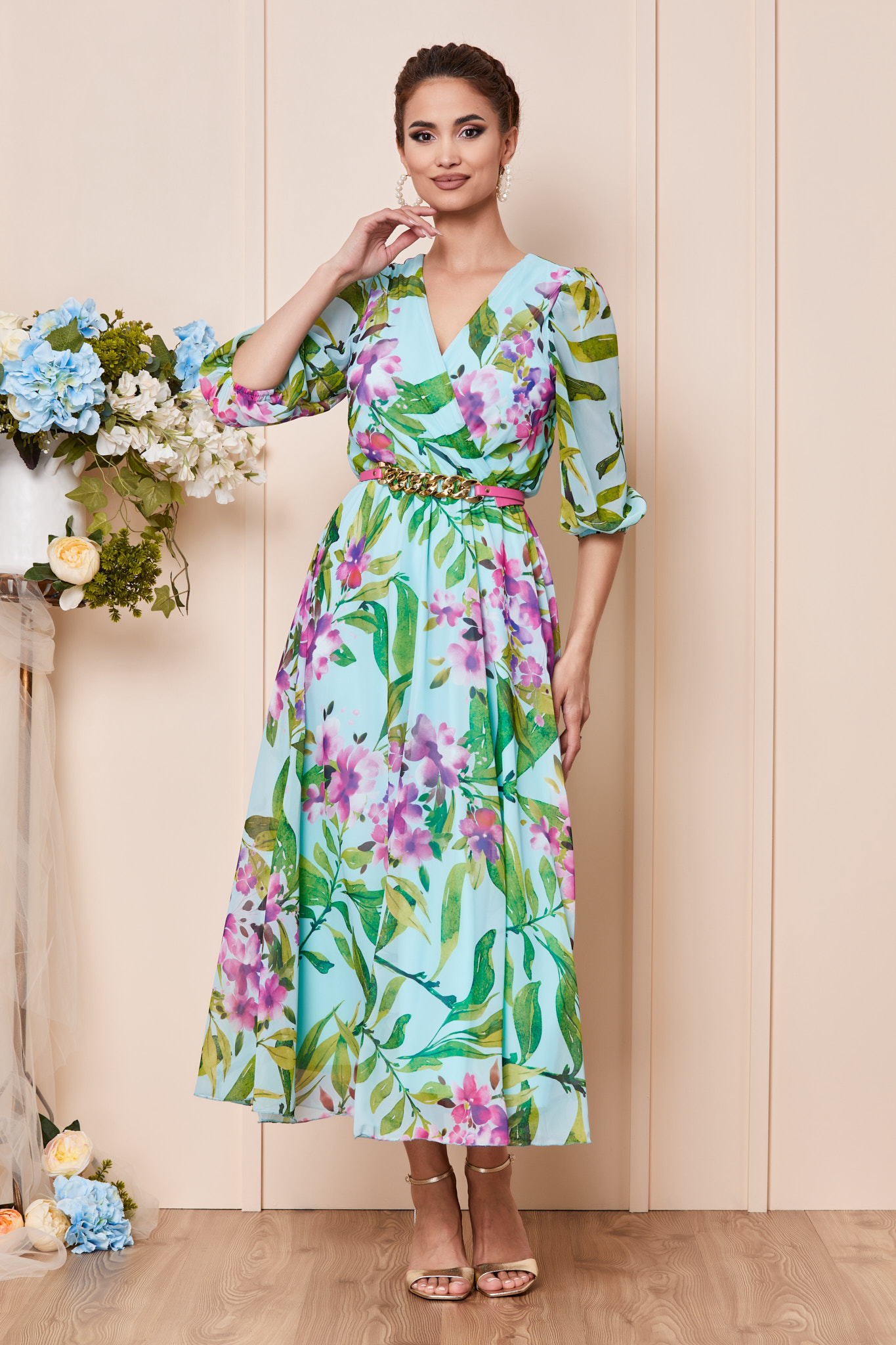 Rochie Katya Turcoaz Floral